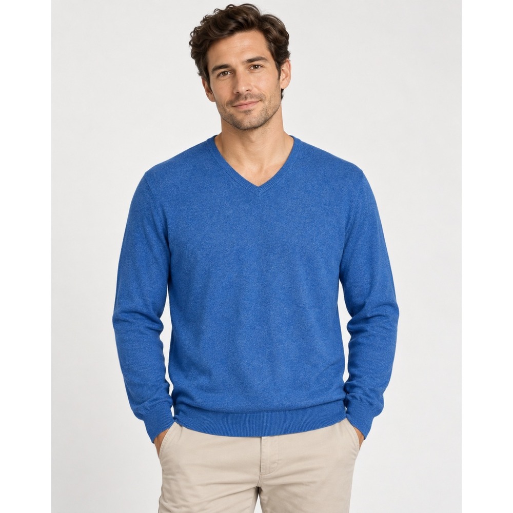100% Cashmere V Neck Sweater Blue Club Room Men's Large Quiet Luxury Classic